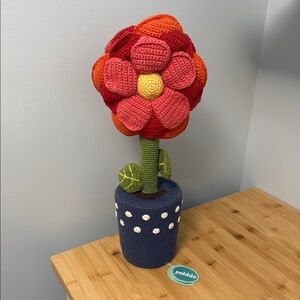 Pebble Handmade Large Crochet Flower Pot - Red and Orange NEW with tag